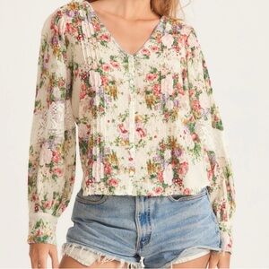 LoveShackFancy Merinda Long Sleeve Floral Blouse M